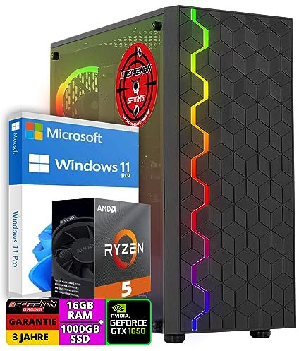 ScreenOn Gaming PC Ryzen 5 5600G • Geforce GTX 1650 (4 GB) Grafikkarte • 16 GB RAM DDR4 3200 MHz • 1000 GB m.2 • Windows 11 Pro • WLAN 300 MBit/s • Gaming PC Computer mit 3 Jahren Garantie!