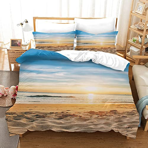 GDSELP Bettbezug 155 x 220 cm Strand Meereslandschaft Bettwasche 3teilig Microfaser Bettbezug Mit ReißVerschluss Und 2 Kissenbezug 80x80cm Weich Atmungsaktiv