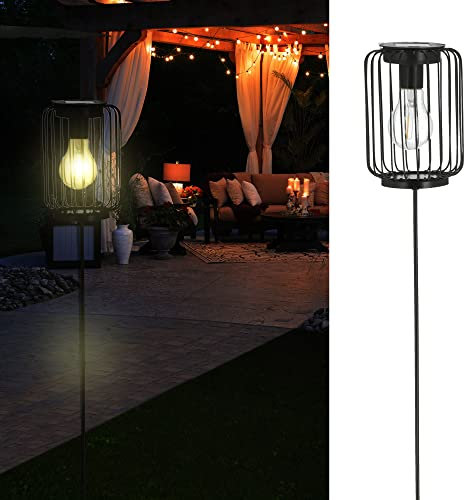 Cepewa LED Solar Gartenstecker | schwarz 14x18cm H100cm Eisen Kunststoff | Strebenoptik Outdoorlampe (1 x Solar-Gartenstecker Streben)