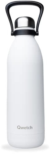Qwetch - Grande Bouteille Isotherme -Blanc 1,5L - 48h Froid et 16h Chaud - Etanche & Sans BPA - Gourde Inox avec Poignée de Portage - Thermos isotherme pour Pique-nique, Camping, Famille