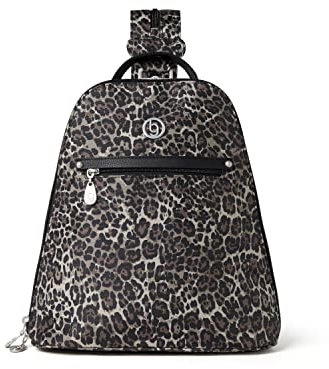 BG by Baggallini Memphis wandelbarer Rucksack – leichte Reisetasche mit mehreren Taschen und RFID-Schutz, Hellbraun-schwarzer Gepard