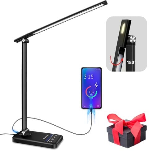 LED Desk Lamp, Battery Operated Cordless Table Lamp with 35 Adjustable Light, USB Charging Port, Nightlight & Memory Function, Rechargeable Wireless Desk Light for Home, Office, Bedroom,Reading(Black)