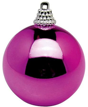 Glänzende, pinke Weihnachtskugeln aus Plastik, 8 cm Ø - 12 Stück