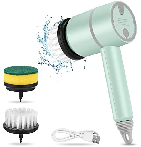 Electric Spin Scrubber Cleaning Brush - Portable Cordless Electric Shower Scrubber with 2 Replaceable Brush Heads Powerful Shower Cleaning Brushes For Bathroom Tub, Kitchen, Tile, Window, Dish, Sink