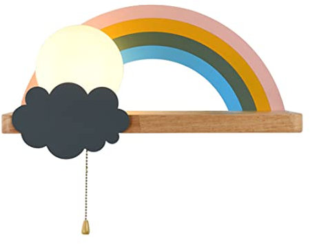 Wandleuchte Lampen Beleuchtung mit Zipper auf Aus-Schalter, Nachttisch Regenbogen Wandlampe E27 Massivholzsockel Wandleuchten für Wohnzimmer Kinderzimmer Kinderschlafzimmer (Left)