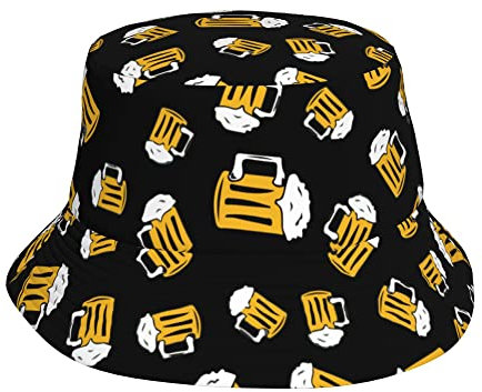 Bier Cartoon Muster Unisex Eimer Hut Sommer Reise Strand Sonnenhut Fischermütze mit breiter Krempe