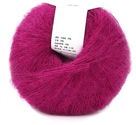 Fyearfly Beliebtes weiches Mohair-Pashm-Strick-Angora-Wollgarn für Schals, Schals, Pullover, Hüte, Schuhe oder Sitzkissen(Rote Tiefe Rose)