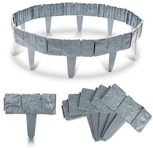 Randaco Rasenkante Kunststoff Steinoptik 5m 20 Stück Beeteinfassung aus Polypropylen Grau (L x H) 25 x 23 cm Mähkante Gartenzaun