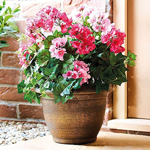 Coopers of Stortford - Artificial Potted Flowers - Pink Geraniums in Weatherproof Pot - Lifelike Outdoor Floral Display - No Watering Needed - 56cm