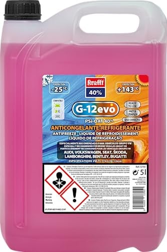 krafft Refrigerante Anticongelante EVO – Protección Avanzada para Vehículos VAG – Rango de Protección -25ºC a +143ºC – Tecnología PSI-Oat – Libre de NAP – 5L