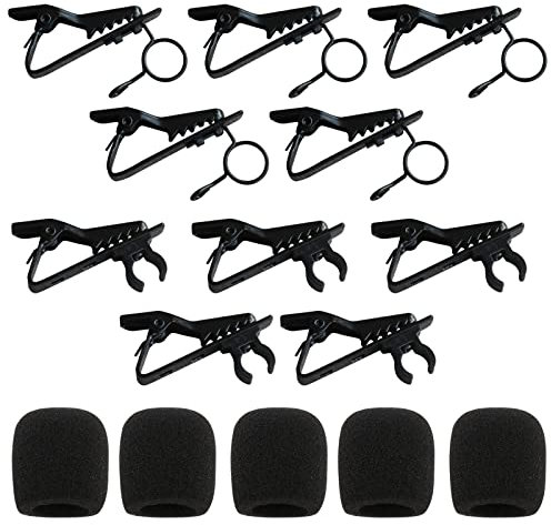 SWYSGS Set di 15 clip di ricambio per microfono risvolto, 5 clip per microfono Lavalier, 5 pezzi di copertura in schiuma per parabrezza e 5 pezzi di anello per microfono lavalier