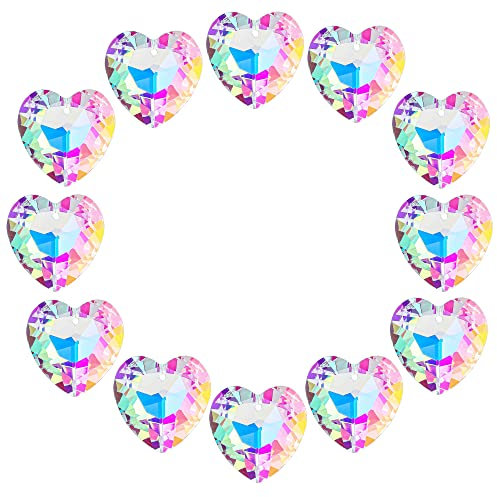 H&D Hyaline & Dora 12 Bunte Kristall Herz Prisma Sonnenfänger, Herz Prisma Kronleuchter, Tropfen Teile Fenster Sonnenfänger, Kristalle hängende Anhänger 27 mm Regenbogenmacher Hochzeitsdekoration