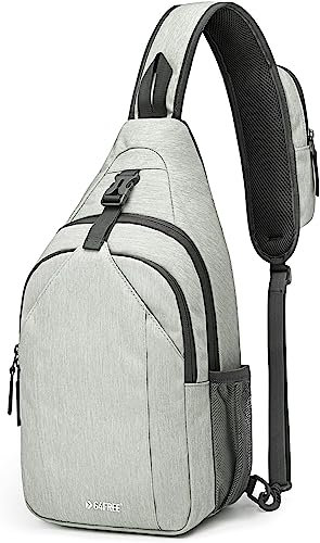 G4Free Sling Bag Rucksack, Diebstahlschutz, Brusttasche, Umhängetasche, Crossbody, Fitnessstudio, Tagesrucksack mit Kopfhörerloch für Outdoor, Radfahren, Reisen, Wandern, Herren und Damen, grau und