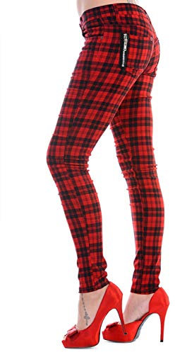 Pantalon Slim à Carreaux Tartan Pantalon Femme Punk Emo Mode Alternative, Rouge, XL