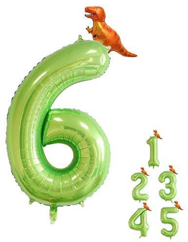 Folienballon 6. Geburtstag Mit Dinosaurier - Grün Luftballon, Zahlen Luftballon für Babyparty Geburtstagsdeko