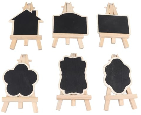 Mini-Kreidetafel-Schilder, 6 Stück, Verschiedene Formen, Kleine Kreidetafel-Etiketten mit Staffelei-Ständer, Doppelseitige Holztafel für Tischnummern, Tischkarten