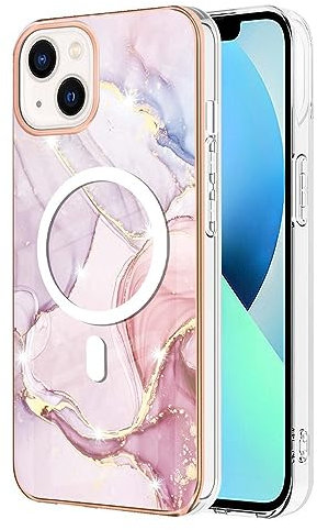 Knoowcase for iPhone 14 Case Magnetic Case, Wireless Charging Shockproof Silicone Phone Case Marble Slim Fit TPU Drop Protection Bumper Case for iPhone 14, Gold Marble