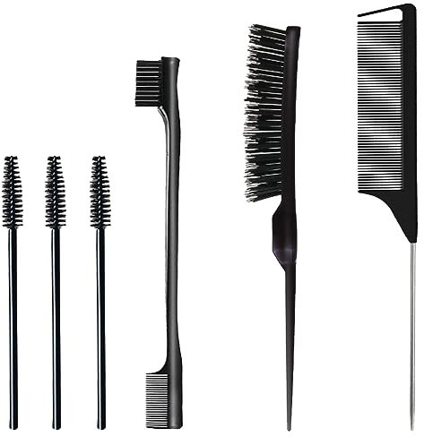 6 Stück Haarkamm-Set, Borsten Haarbürste Kamm Pflege Kanten Bürste, Kämme Robuster Rattenschwanz Kamm, Sleek Bun Bürste, Edges Brush, Borsten Bürste Haare, Geeignet für Friseure und Damen (Schwarz)