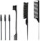 6 Stück Haarkamm-Set, Borsten Haarbürste Kamm Pflege Kanten Bürste, Kämme Robuster Rattenschwanz Kamm, Sleek Bun Bürste, Edges Brush, Borsten Bürste Haare, Geeignet für Friseure und Damen (Schwarz)