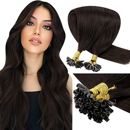 LaaVoo Brown Hair Extensions U Tip Real Human Hair, Remy Straight Darkest Brown Real Hair Extensions, Hot Fusion for Invisible & Stable 50s 50g 14 Inch #2
