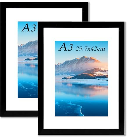 Lot de 2 Cadres Photo A3 - 29,7 x 42 cm - En Bois - Noir - Montage Mural - Pour Impression A3/A4