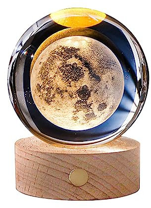3D Kristallkugel Nachtlicht,LED Ball Lampe,8cm Mond Kristallkugel mit Ständer,USB Touch Nachtlampe Wal Saturn Astronaut Sonnensystem Nachtlicht Lampe Geburtstags Weihnachts Geschenk für Jungen Mädchen