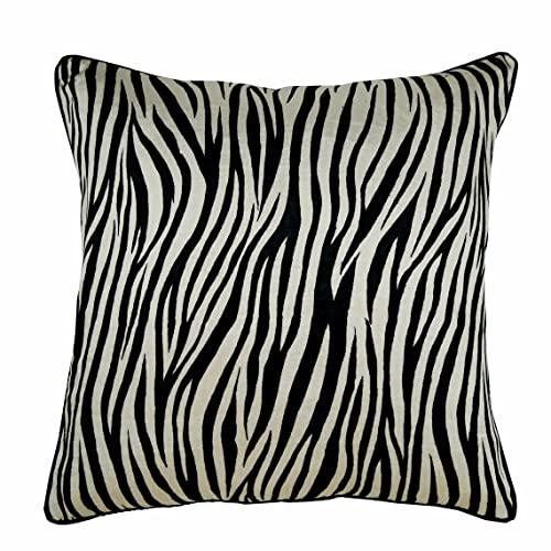 Fabric Mart Direct Dekorative Wurfkissenbezug Schwarz 55 x 55 cm Tier bedruckter Samt Samt Schwarz, Handgefertigter Kissenbezug Samt - Zebra Crossing