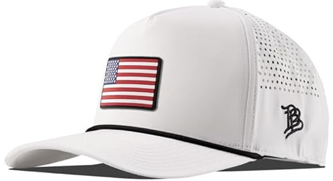 Branded Bills Old Glory PVC-Mütze, gebogen, 5 Paneele, passend für 7-7 7/8, verstellbarer Snapback, Weiß/Schwarz, Einheitsgr��e