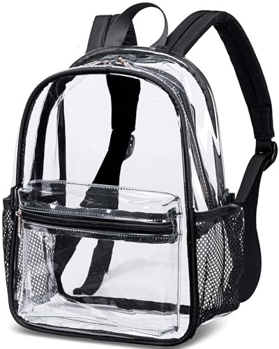 Transparenter Mini-Rucksack für Stadionveranstaltungen, 30,5 x 30,5 x 15,2 cm, klein, transparent, Kunststoff, durchsichtig, für Konzerte, Arbeit, Schwarz-transparent 2, Mini, modisch