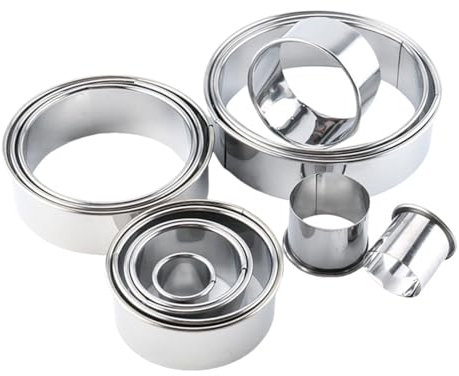 Backringe 14-teiliges rundes Backwerkzeug Edelstahl für Plätzchendekoration, Zuckerkuchenring, Backkuchen Silikon Backform Löffelbiskuits (Silver, 11.2x11.2x2.9cm)