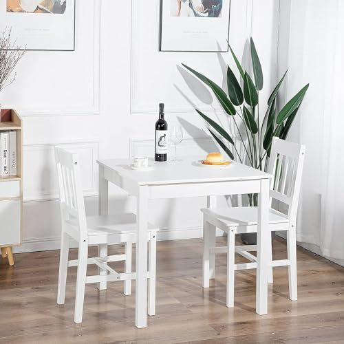 LafeuR Essgruppe,Esstisch mit 2 Stühlen, 3-Teiliges Esstisch-Set Kiefernholz für Esszimmer, Küche, Wohnzimmer,Weiß