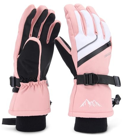 Caracaleap Skihandschuhe Männer Frauen Schnee Handschuhe Winddicht Winter Wasserdicht Rosa XS