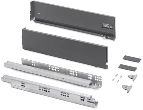 Emuca - Schubladen-Kit für Küche und Bad mit 3D-Regelung, Höhe 131mm, Tiefe 500mm, 60 Kg, sanftes Schließen, Panels nicht enthalten, Stahl, Anthrazitgrau