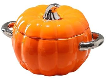 LXHZSY Kochtopf Keramik-Schmortopf mit Deckel und Doppelgriff, multifunktionaler Kürbis-Küchentopf, Suppenschüssel, Suppentopf, Küchenutensilien(Orange)