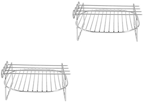GRIRIW 2sätze Luftfritteusen-zubehör Doppelter Bbq Rack Mit Spießen Lagiges -grillgestell Für Gleichmäßiges Backen Dämpfen Und Abkühlen