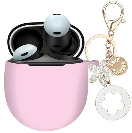 Case Cover Compatible with Google Pixel Buds Pro 2, Ziseyoru Soft Silicone Protective Skin for Google Pixel Buds Pro 2/Buds Pro Earbuds with Accessories Bling Keychain for Women Girl (Pink)