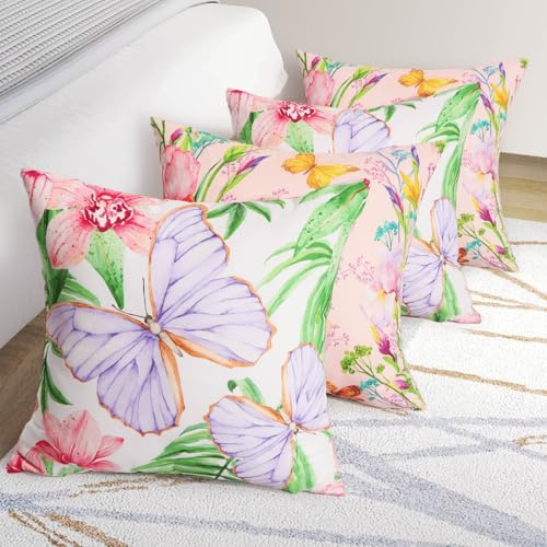 Betadistor Cushion Covers Set of 4, Butterfly Spring Animal Wildlife Farmhouse Pattern Decorative Throw Pillow Covers Pillow Cases for Sofa 18x18 inches 45X45CM, Butterfly, 510-0192