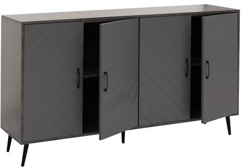 Sideboard HWC-N89, Kommode Schrank Highboard Anrichte, Fischgrätenmuster Melamin Holz, 88x150x40cm - Marmor-Optik grau