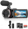 Videocamera 4K, 64 MP, 60 FPS, con microfono wireless per YouTube, schermo flip ultra HD da 3 pollici, zoom digitale 21x, con scheda SD da 64 GB, telecomando e 2 batterie
