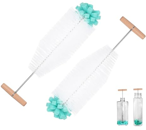 Bottle Brush for Sodastream, Pack of 2 32 cm Bottle Brush for Glass Bottles, Bottle Cleaner, Hard Bristles and a Soft Sponge, for Glass and Plastic Bottles, Green