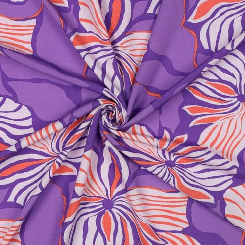 EcoVero Viskosestoff Blumen Lila – nachhaltiger Stoff Meterware 138 cm breit – Viskose Bekleidungsstoff für Kleid, Bluse, Rock, Hose – weich & pflegeleicht