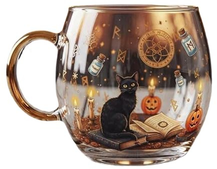 Halloween Painted Glass Coffee Mug | Painted Coffee Mug for Spooky Holiday Drinks - for Home, Adults, Teens, Kids, Travel, Milk