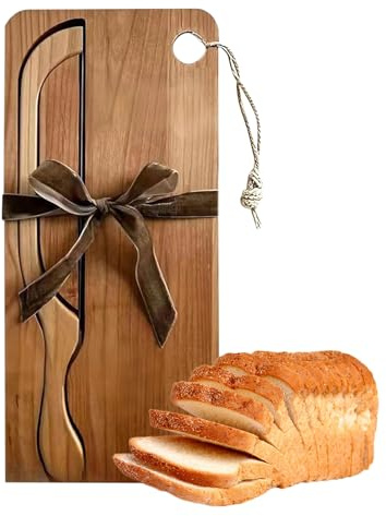 Brotschneider Für Sauerteigbrot,Bogenförmiger Edelstahl Cutter - Holz Brot Servierbrett Set,Für Links- Und Rechtshänder, Bäcker, Haushaltsküche, Restaurant, Wohnung, Frühstück, Bagels