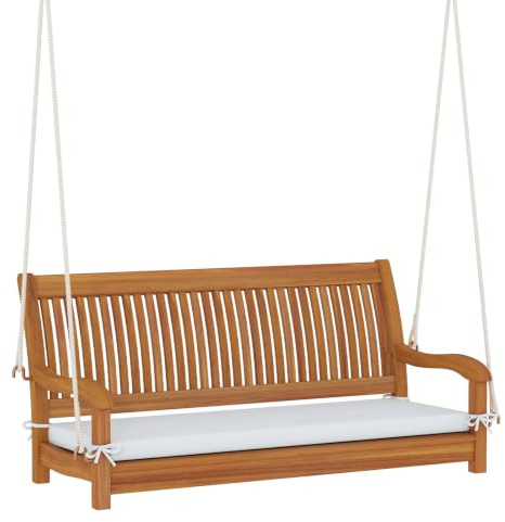 COSTWAY Hängebank Outdoor, 2-Sitzer Schaukelbank Holz mit Kissen | Gartenschaukel aus Akazienholz, bis 360 kg belastbar, Hollywoodschaukel für Terrasse, Garten, 138 x 62 x 60 cm