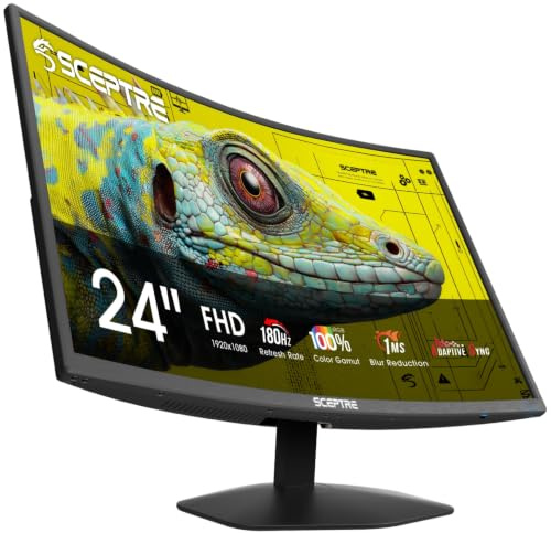 New! Sceptre Curved 24-inch Prime Gaming Monitor 1080p 1500R 1ms up to 180Hz DisplayPort x2 HDMI x2 Build-in Speakers, Machine Black 2027 (C248B-FW180T Series)