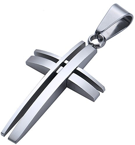 DonDon Ciondolo Uomo Croce Moderna Argento in Acciaio Inox
