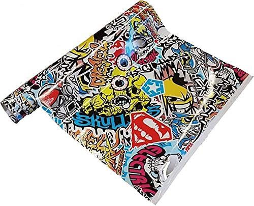 Neoxxim 14€/m2 Premium Autofolie Stickerbomb Skull bunt 50 x 152 cm blasenfrei Lackfolie selbstklebend