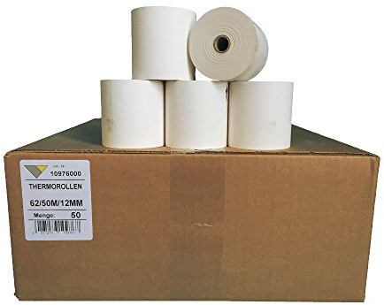 Rouleaux thermiques non imprimés 62 mm x 50 m x 12 mm [Ø rouleau 63 mm] imprimante douce 55 g/m²