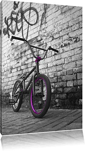 Pixxprint BMX Fahrrad vor Graffitiwand B&W, Größe: 100x70cm, Leinwandbild, fertig gespannt, Wandbild, Dekoration, Kunstdruck, kein Poster