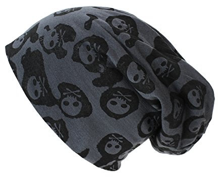 Glamxx24 Klassische Slouch Unisex Long Beanie Mütze Unifarbe - Camouflage - Totenkopf Muster